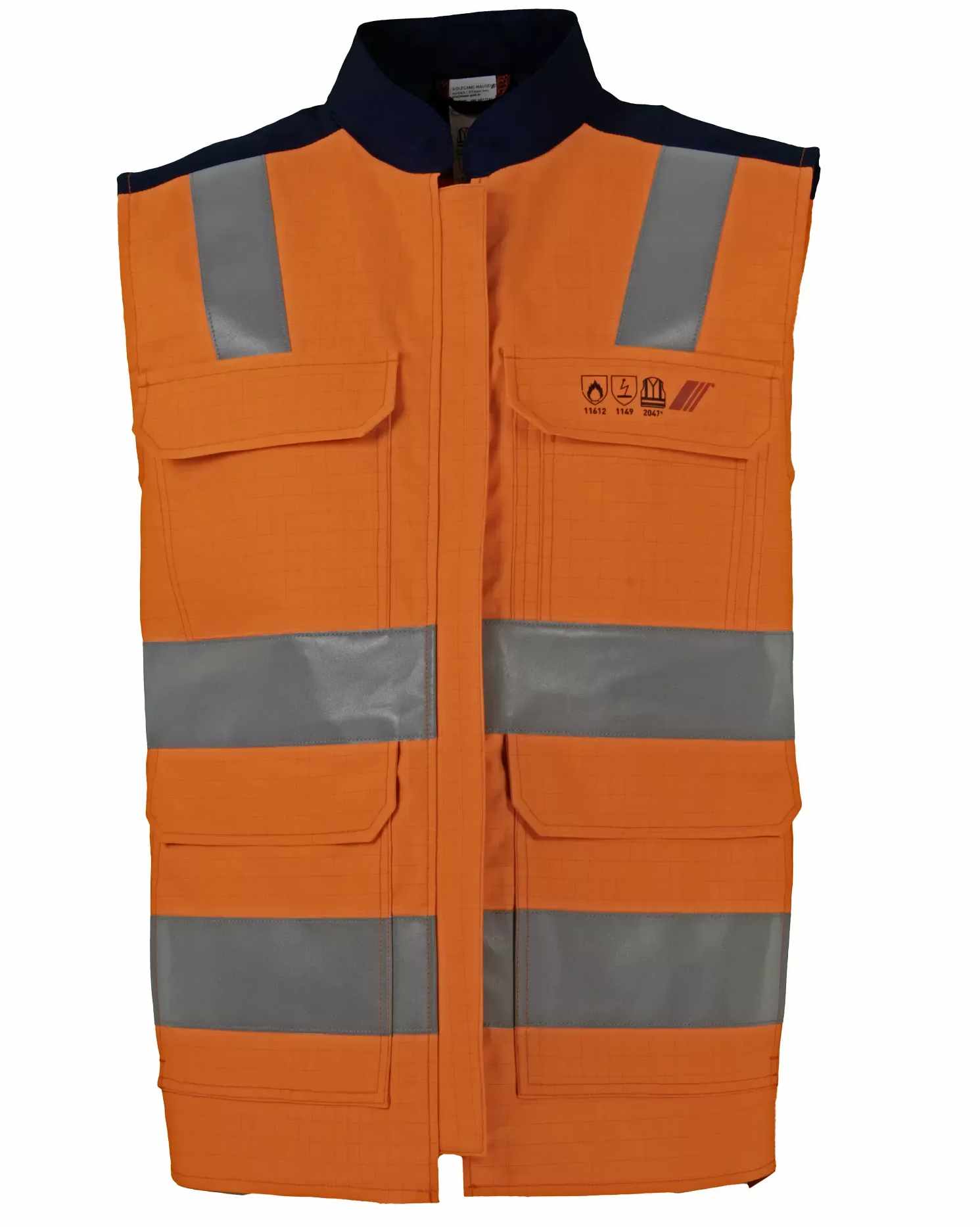 Asatex Multinorm high-visibility waistcoat HW-WESTE82 fluorescent orange-navy