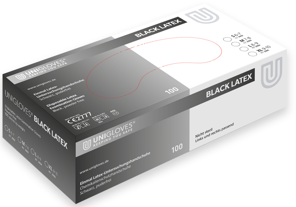 Unigloves Black Latex  Einweghandschuhe puderfrei