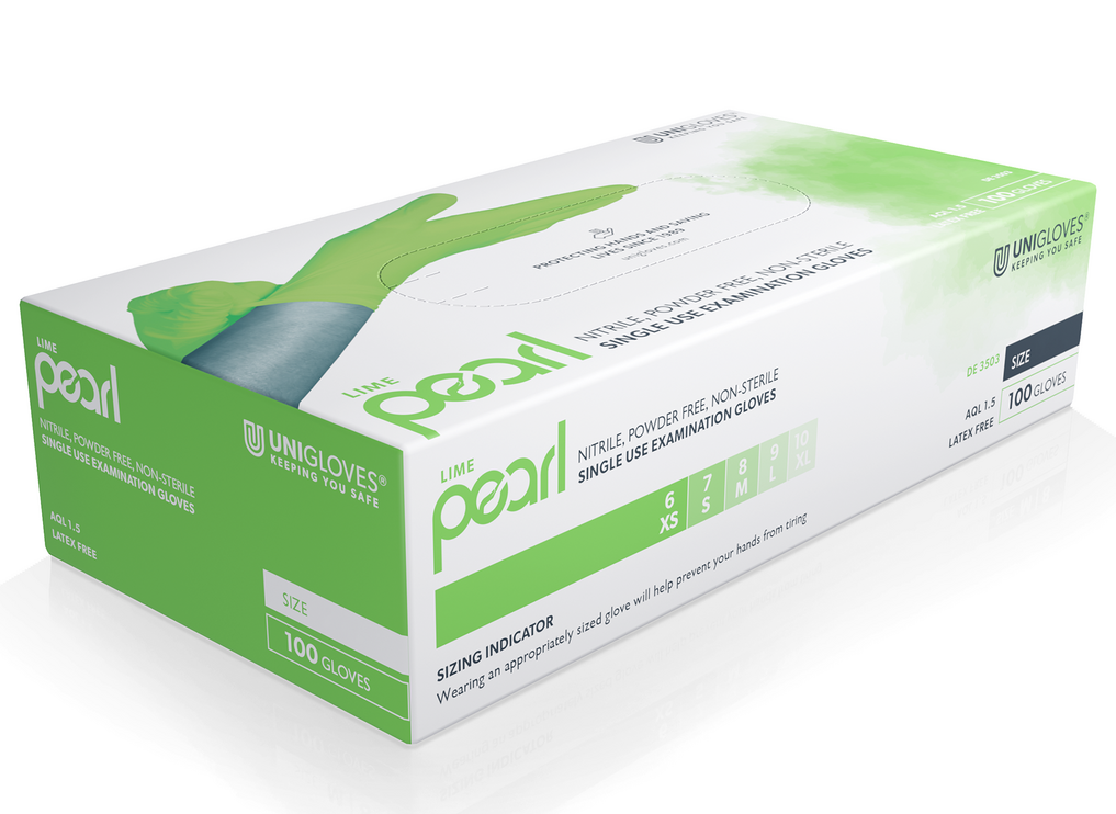 Unigloves Green Pearl disposable nitrile gloves powder free