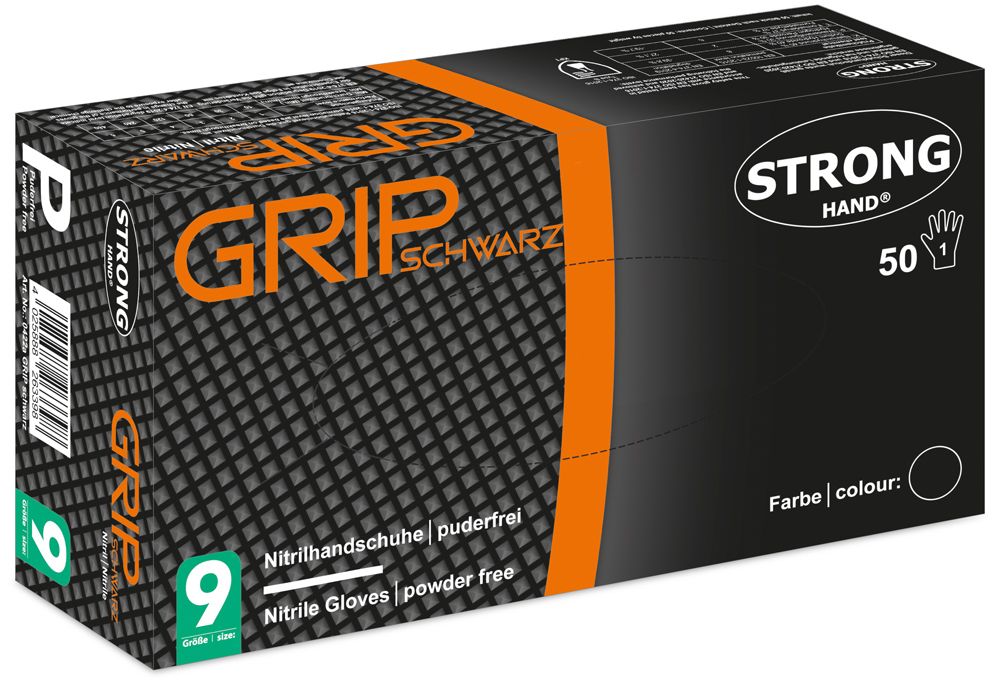Stronghand 0422 Grip Black Nitrile Disposable Gloves Unpowdered | 7 ...