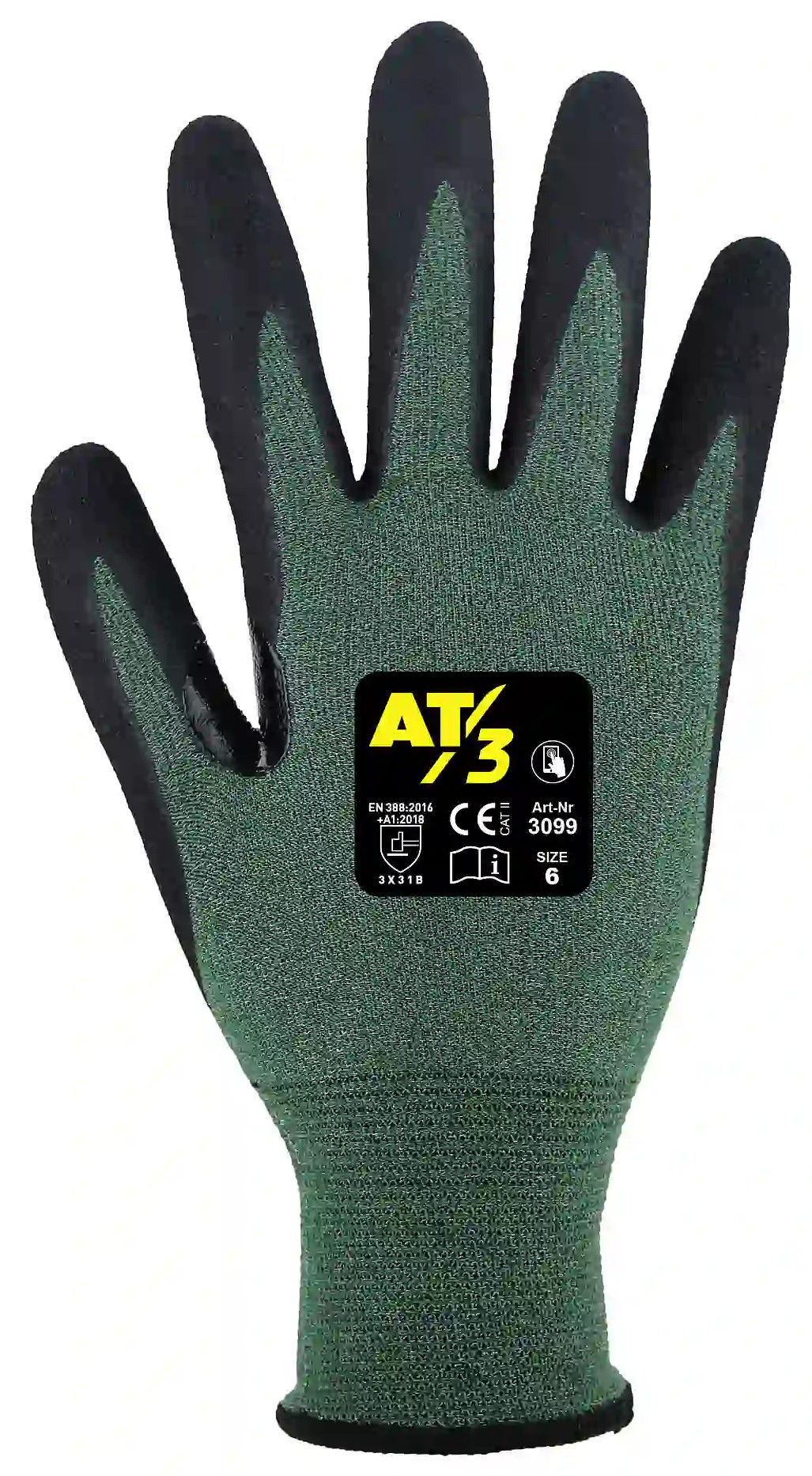 3099 AT3 Cut resistant gloves green Level 3 with nitrile coating