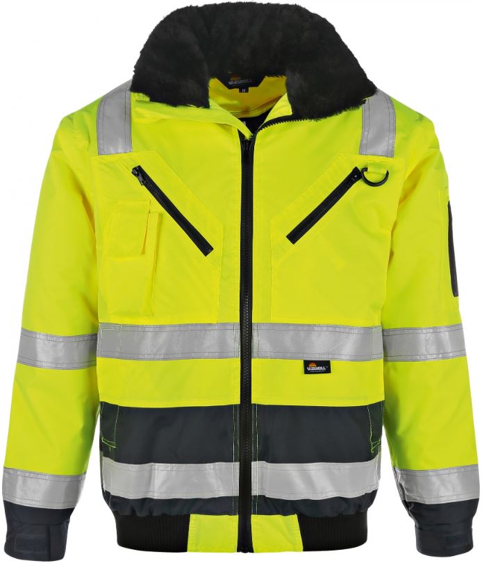 Vizwell VW126CY Warnschutz-Pilotenjacke 4 in 1 leuchtgelb-marine