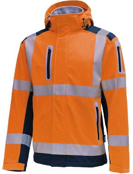 1ixzTu59IOkCk6 Vizwell VW177TO Warnschutz-Softshelljacke mit Kapuze leuchtorange-marine