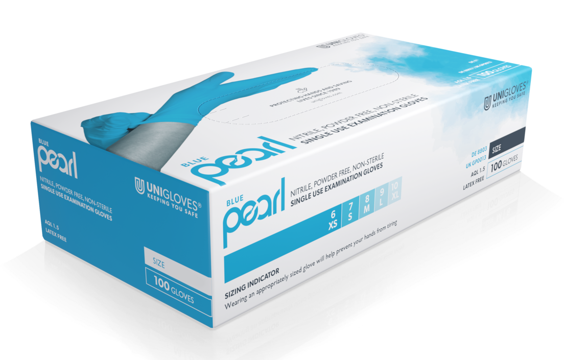 Unigloves Blue Pearl disposable nitrile gloves powder free blue 