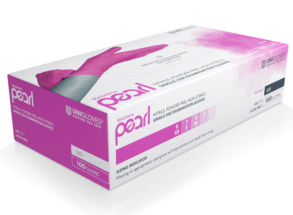 Unigloves Magenta Pearl disposable nitrile gloves powder free