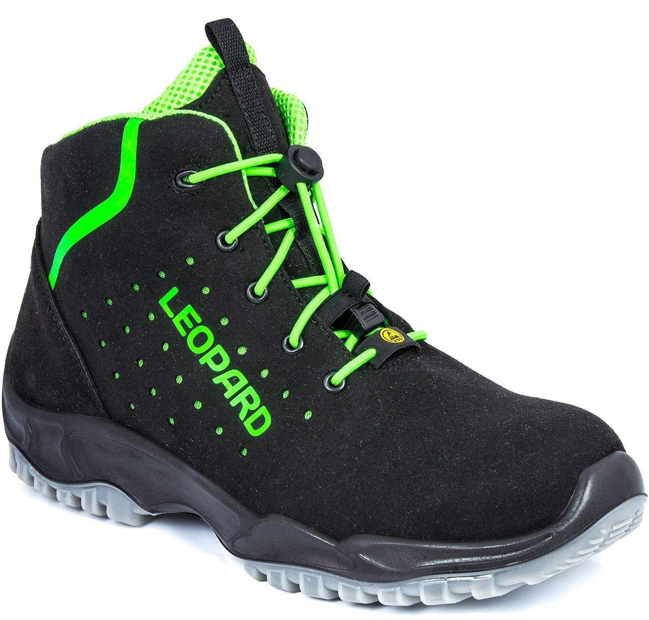 Leopard E0649 Schnürstiefel S1 ESD schwarz/neongrün