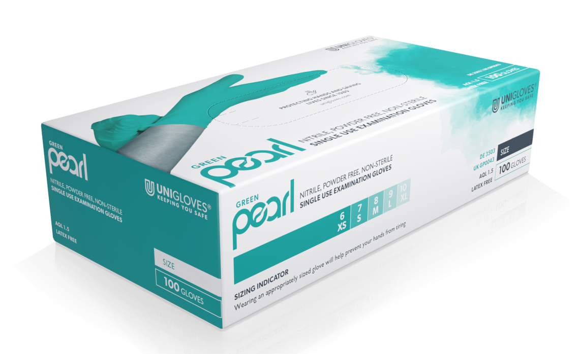 Unigloves UK Green Pearl disposable nitrile gloves food safe