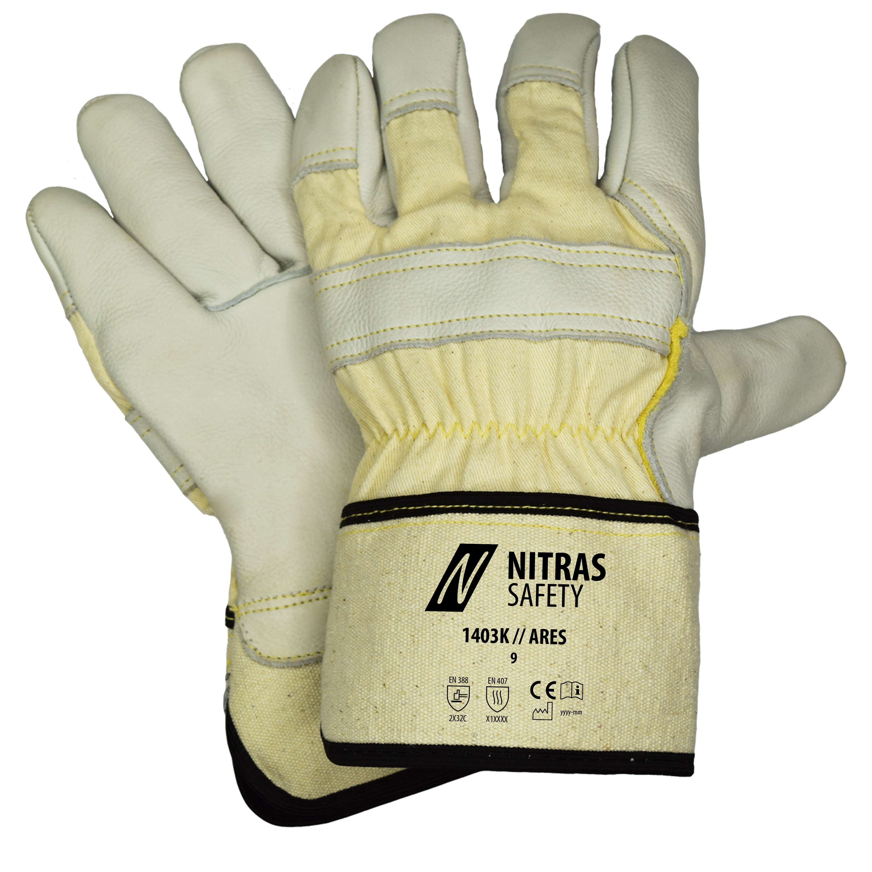 Nitras 1403K Ares Rindvollleder-Schnittschutzhandschuhe Level C