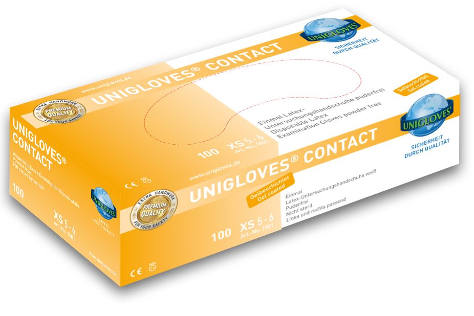contact-box-xs-072019 Unigloves Contact Latex-Einweghandschuhe puderfrei