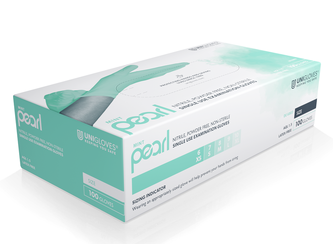 Unigloves Mint Pearl Disposable Nitrile Gloves Powder Free 