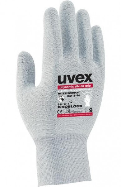 uvex 60086 phynomic silv-air grip hygienic protective gloves antibacterial, antiviral
