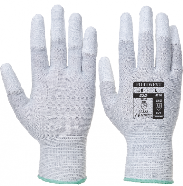 Portwest A198 ESD gloves with antistatic PU fingertips grey