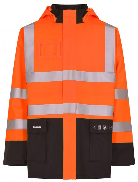 Lyngsøe FR-LR6025 flame-retardant high-visibility rain jacket in heavy PU quality