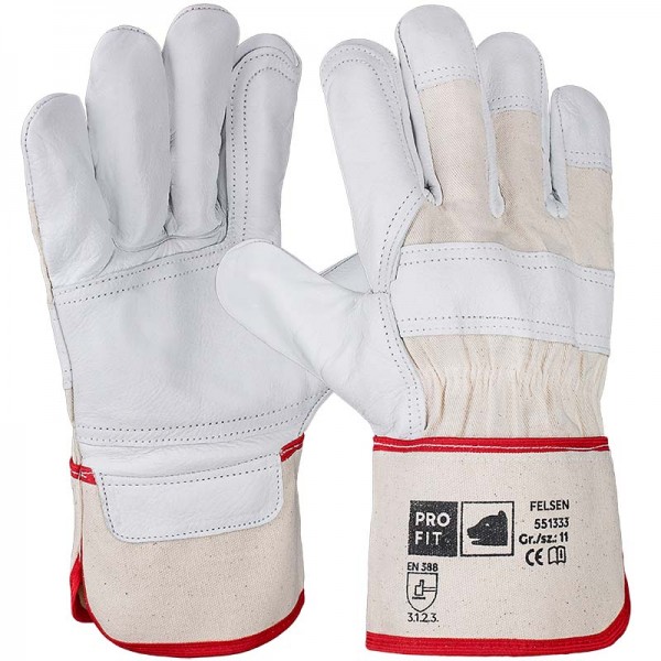 Pro-Fit 551333 Cowhide full leather glove, Felsen", with full leather reinforcement"