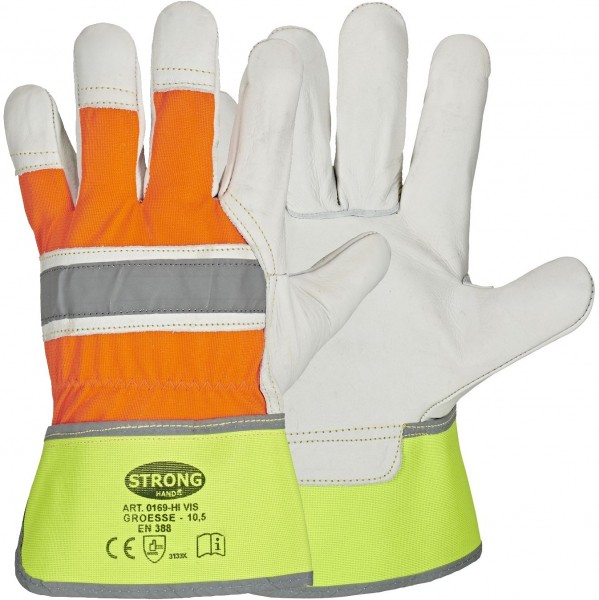 Stronghand 0169 Hivis cowhide full leather protective gloves