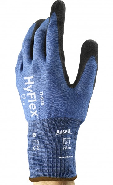 Ansell HyFlex 11-528 protective glove with nitrile coating blue