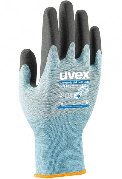 uvex 60078 phynomic airLite B ESD cut protection gloves level B touch screen capable